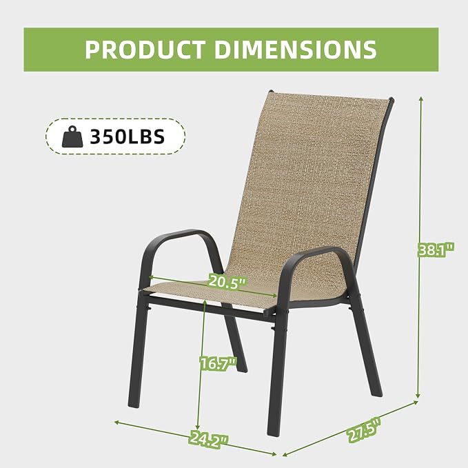 Patio Chairs Set of 8, Outdoor Stackable Dining Chairs - Image 3