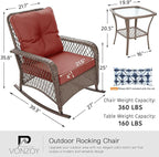 Patio Furniture Set 3 Pieces, Wicker Outdoor Rocking Bistro Set, Backyard or - Image 6