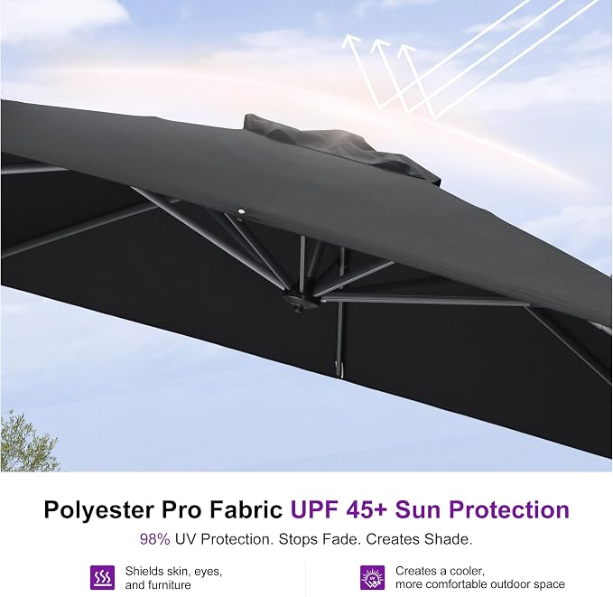 PURPLE LEAF Patio Umbrella Outdoor 10' x 10' Square Easy Assembly Black | Built - Image 5
