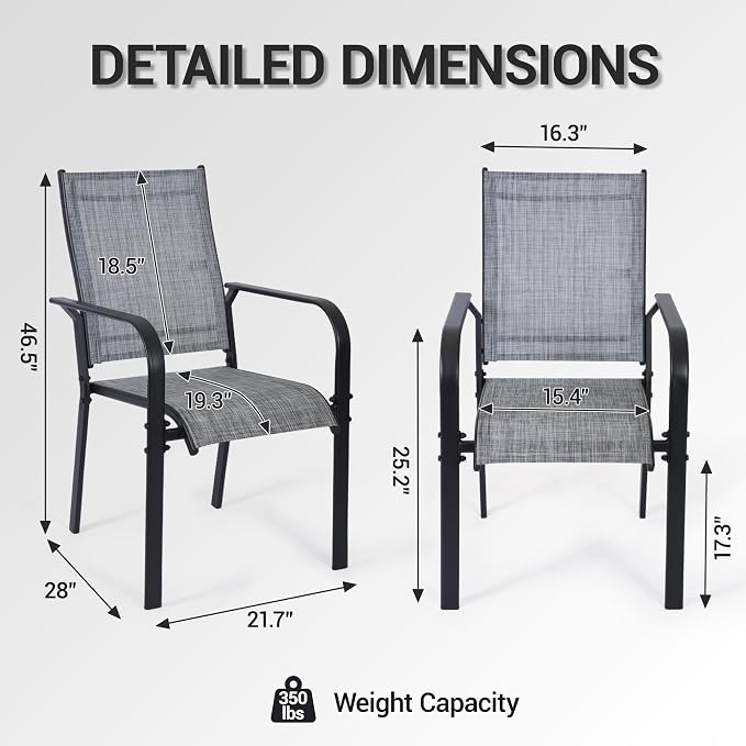 Patio Chairs Set of 4, Stackable Outdoor Dining Chairs, All Weather Breathable - Image 3