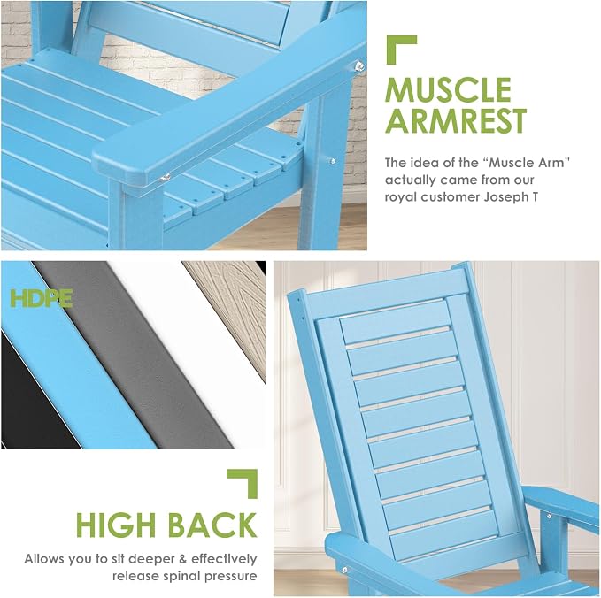 GREENVINES Oversized Outdoor Rocking Chairs Set of 4, HDPE Rocker, Arctic | - Image 7