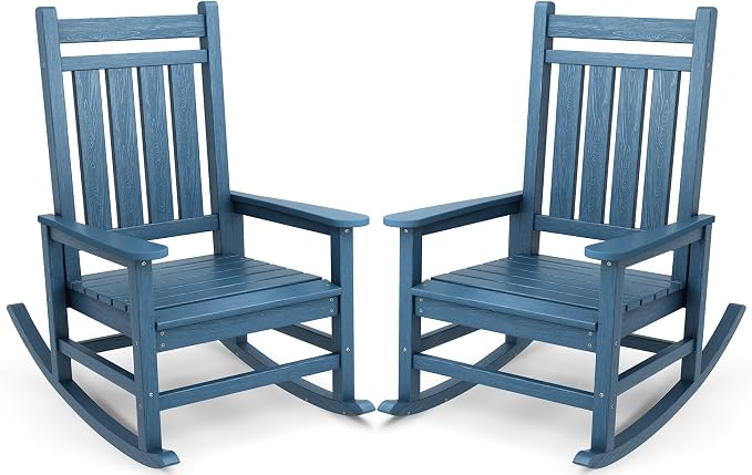 SERWALL Outdoor Rocking Chair Set of 2, HDPE Rocker by SERWALL