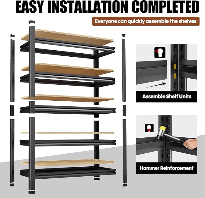 78''H Storage Shelves, Wood Garage Shelving, Adjustable Heavy Duty Shelving Unit - Image 7