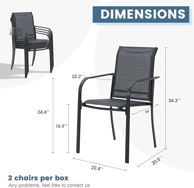 DIFY Patio Chairs Set of 2, Stackable Textilene Outdoor Dining Chairs - Image 3