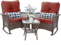 Patio Furniture Set 3 Pieces, Wicker Outdoor Rocking Bistro Set, Backyard or by VonzoyHome