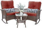 Patio Furniture Set 3 Pieces, Wicker Outdoor Rocking Bistro Set, Backyard or by VonzoyHome