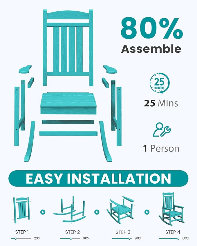 SERWALL Outdoor Rocking Chair Set of 4, Patio Rocking Chair, Aruba | HDPE - Image 8