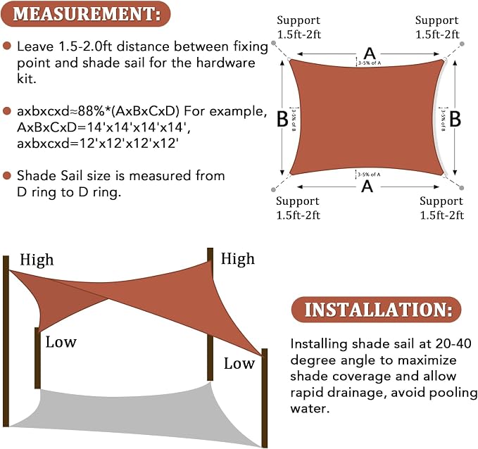 Shade&Beyond Rectangle Sun Shade Sail 10'X10' Permeable Canopy Rust Red - Image 6