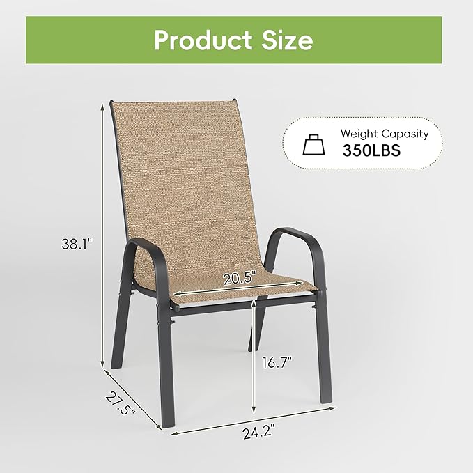 Patio Chairs Set of 6, Outdoor Dining Chairs Stackable - Image 3