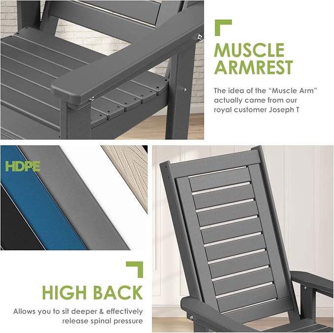 GREENVINES Oversized Outdoor Rocking Chairs Set of 4, HDPE Rocker - Image 7