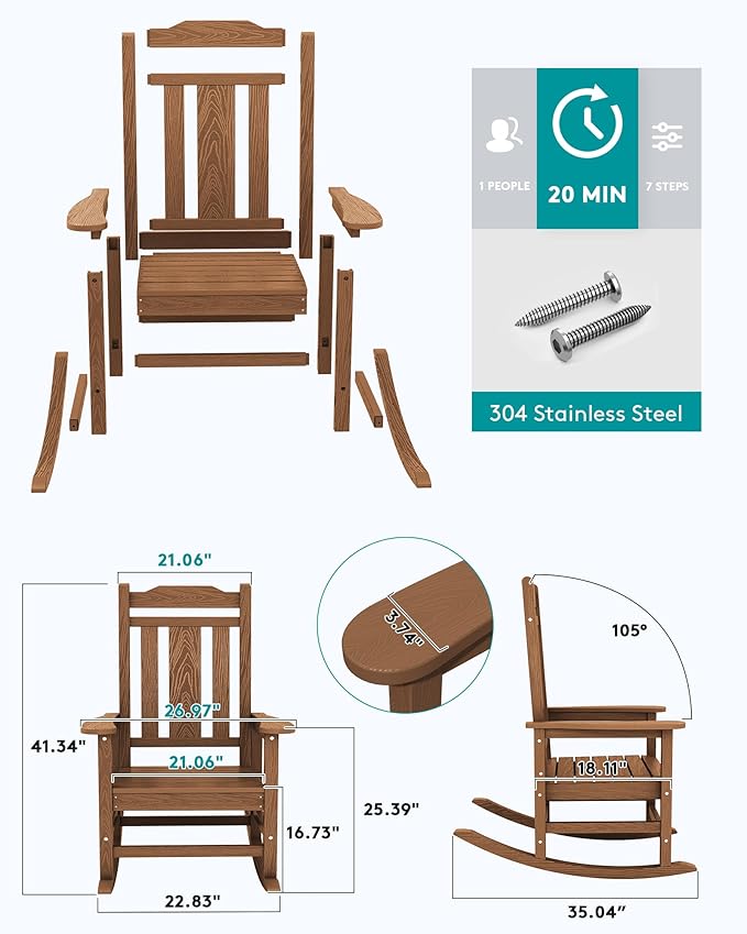 SERWALL HDPE Oversized Outdoor Rocking Chairs Set of 6, Patio Rocker, All - Image 2