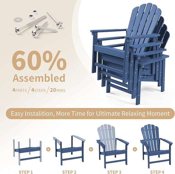 Oversized Stackable Adirondack Chair Set of 2, HDPE Fire Pit Chair | All-Weather - Image 8