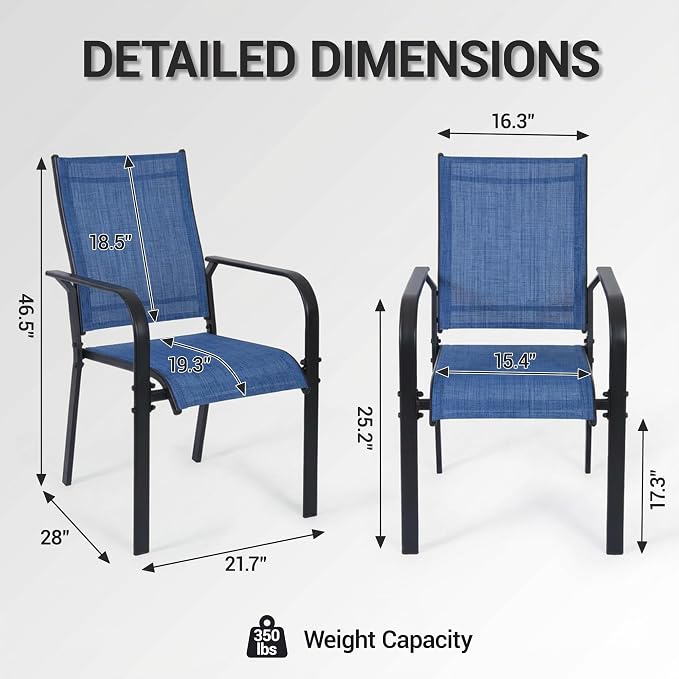 Patio Dining Chairs Set of 4, All-Weather High Back Textilene Stackable Chairs - Image 3