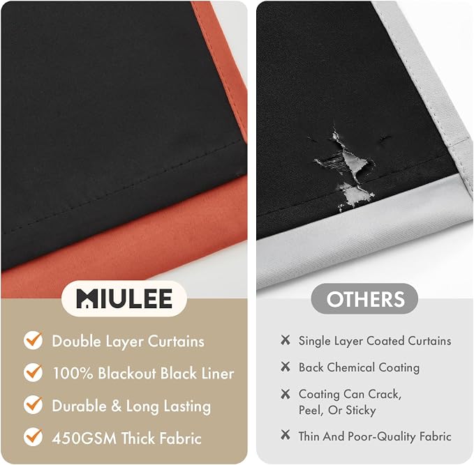 MIULEE Fall Burnt Orange 100% Blackout Curtains - Image 4
