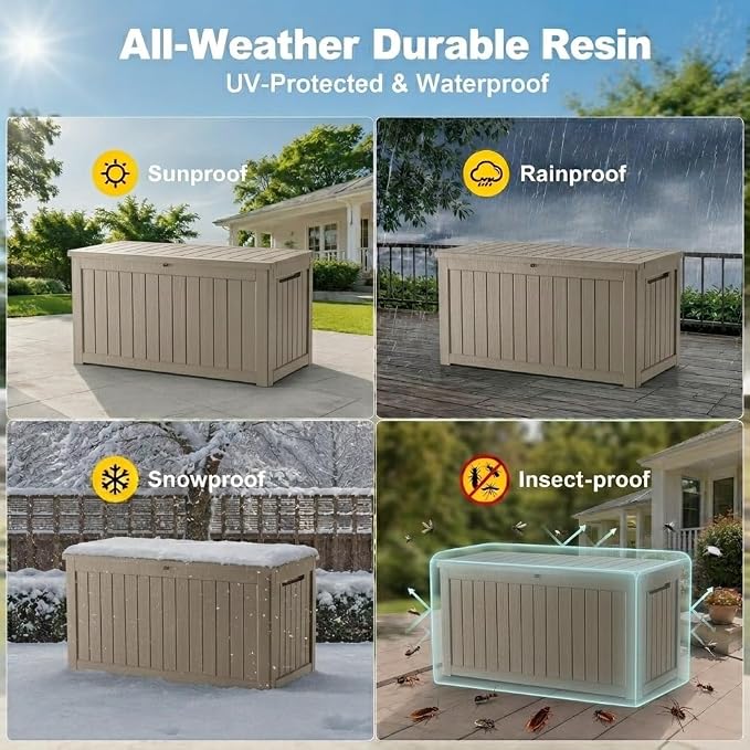 200 Gallon Outdoor Storage Box Resin Deck Box All Weather Waterproof Large - Image 4