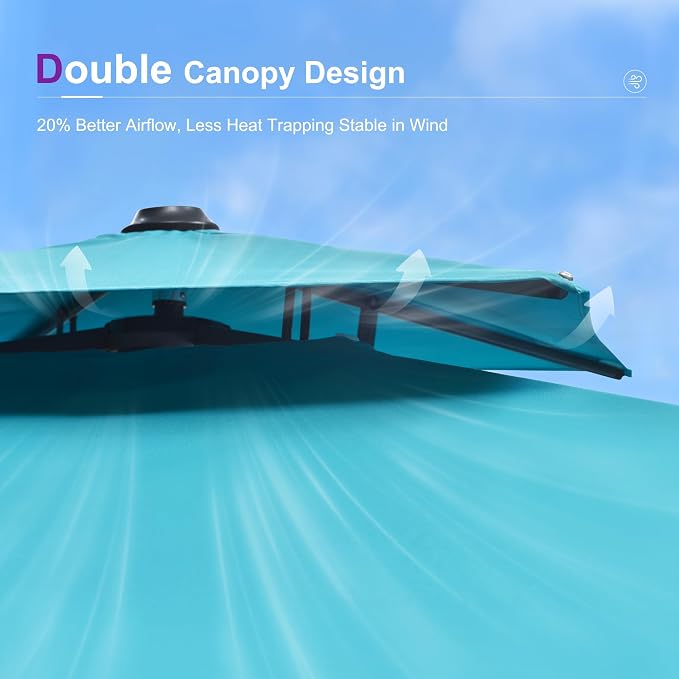 PURPLE LEAF Patio Cantilever Umbrella 9' X 12' Double Top Turquoise Blue | - Image 8