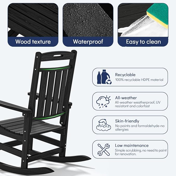 Oversized HDPE Outdoor Rocking Chair, All-Weather Resistant, Extra Large & - Image 4