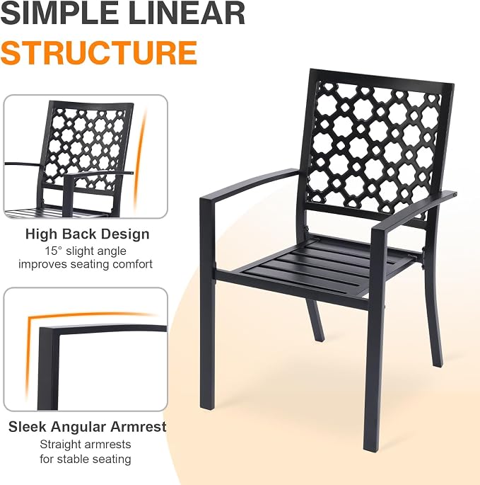 Patio Dining Chairs Set of 6, Stackable Metal High Back Chairs Set - Image 4