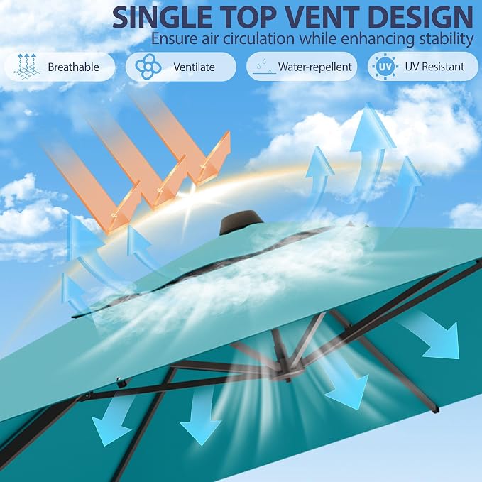 9' X 12' Cantilever Patio Umbrella Rectangle Outdoor Umbrella, 6-Level Tilt & - Image 4