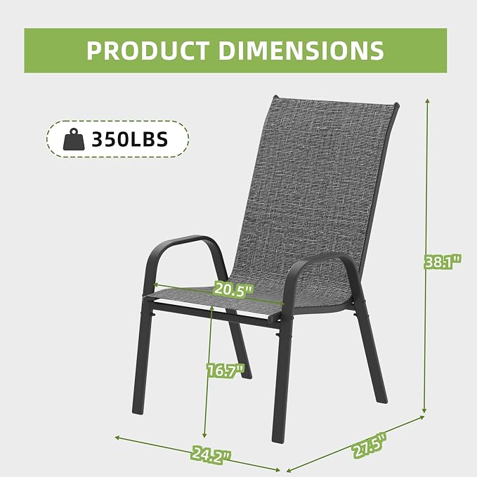 Patio Chairs Set of 4, Outdoor Stackable Dining Chairs - Image 3