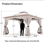 12'x12' Outdoor Gazebo with 100FT String Lights, Metal Heavy Duty Patio Canopy - Image 2