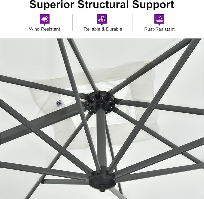 PURPLE LEAF Cantilever Umbrella 10 Feet Round Smooth 360° Rotation White | - Image 3