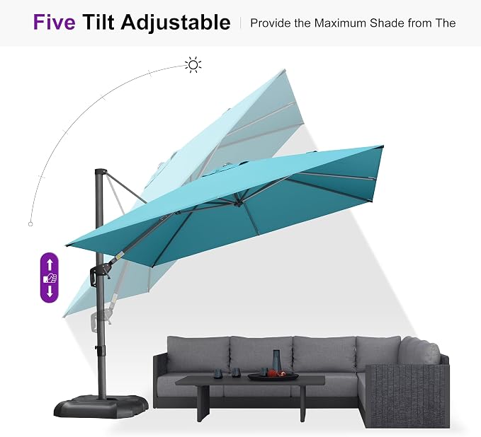 PURPLE LEAF Patio Umbrella Outdoor 10' x 10' Easy Assembly Turquoise | Built to - Image 6