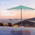 JEAREY 9FT Outdoor Patio Umbrella, Bold Blue & Green Stripe | Outdoor Table - Image 7