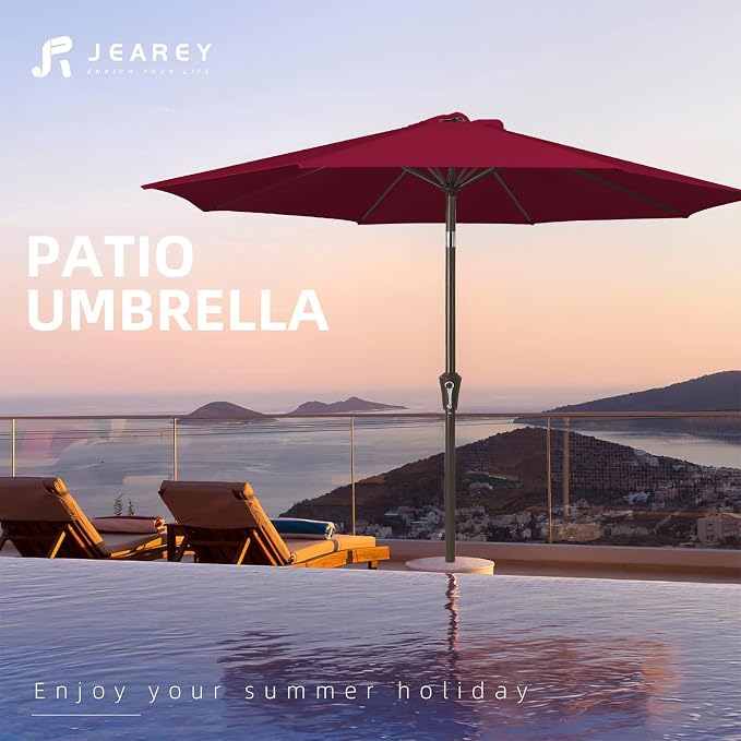 JEAREY 10 ft Outdoor Patio Umbrella w/Tilt and Crank, Wine Red | 8 Sturdy Ribs - Image 7