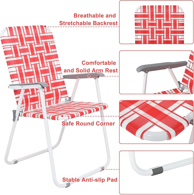 VINGLI Patio Lawn Webbed Folding Chairs Set of 4, Outdoor Beach Chair Portable - Image 5
