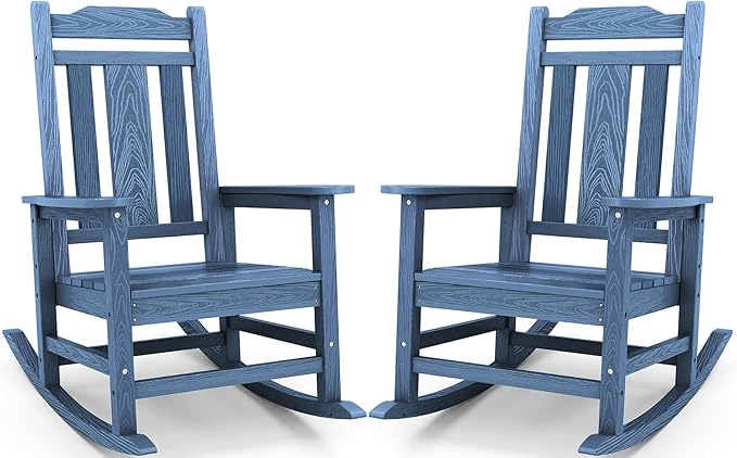 SERWALL Outdoor Rocking Chairs Set of 2, Oversized Patio Rocker Unique Blue | by Unknown