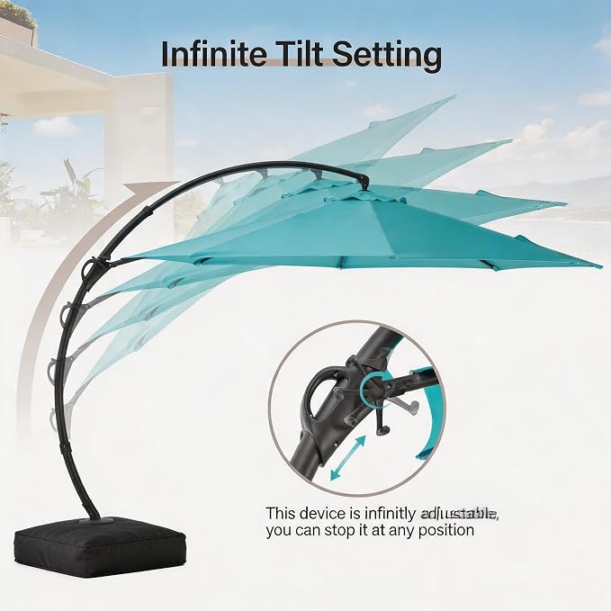 Outdoor Patio Umbrella with Base, 12 FT Deluxe Curvy Cantilever Umbrella Heavy - Image 6