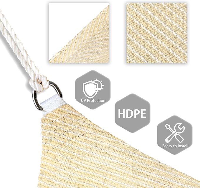 Patio Paradise 16' x 16' x 15'10" Sun Shade Sail Triangle Canopy, Permeable - Image 3