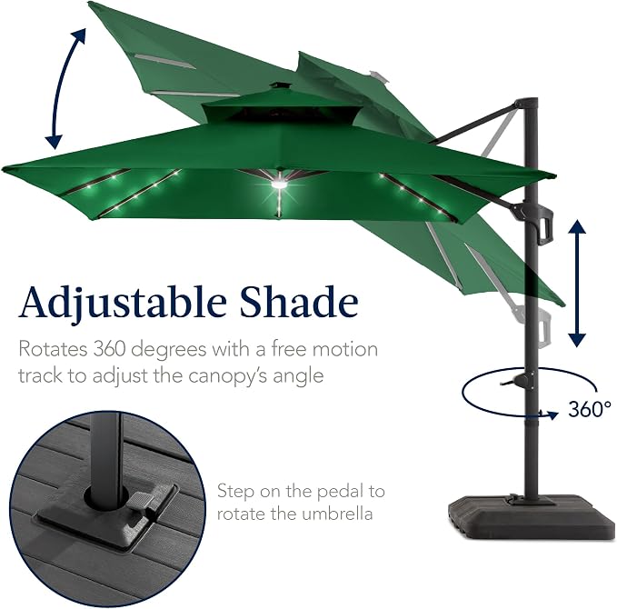 Best Choice Products 9x12ft LED Cantilever Patio Umbrella w/Base Included & - Image 5