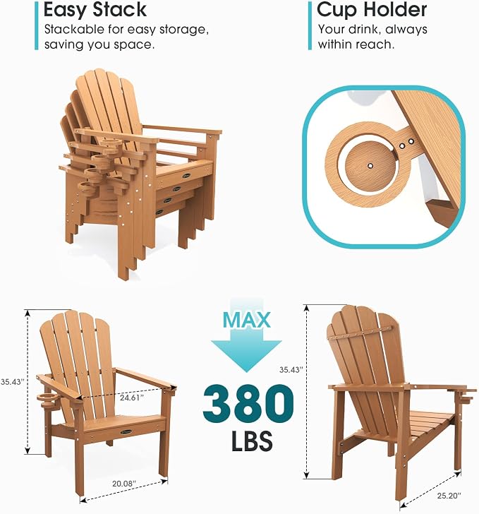 THOEOE Stackable Adirondack Chair Set of 6, Fire Pit Chairs, Wood | All-weather - Image 2