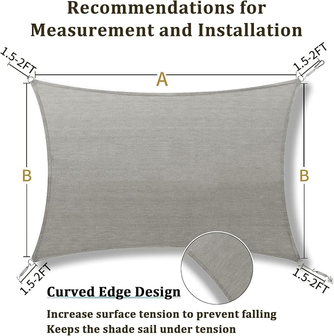 Shade&Beyond 7'x17' Sun Shade Sail Canopy Rectangle, UV Block Breathable Curved - Image 5