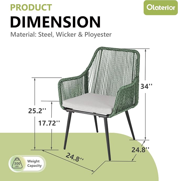 Patio Dining Chairs Outdoor Dining Chairs Set of 4, Woven Twisted Wicker Rattan - Image 3