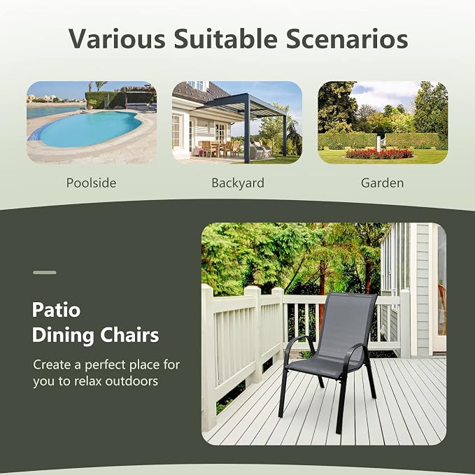 COSTWAY Patio Stackable Dining Chairs Set of 2 - Image 8