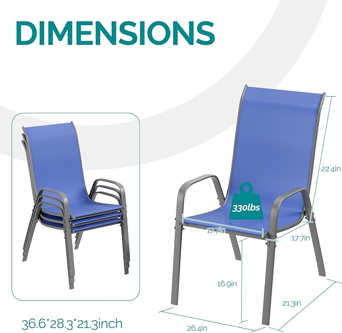 MAMIZO Patio Dining Chairs, Stackable Textilene Chair Set of 8, - Image 2