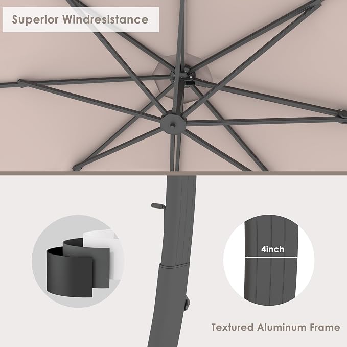 12FT Solar Powered LED Light Cantilever Patio Umbrella - Image 8