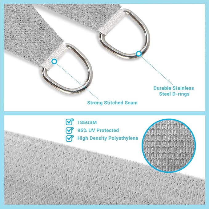 AsterOutdoor Sun Shade Sail Rectangle 6' x 10' UV Block Canopy - Image 3