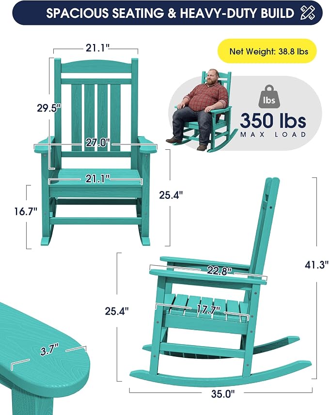 Oversized Outdoor Rocking Chairs Set of 4, HDPE Porch Rocker, Aruba | - Image 3