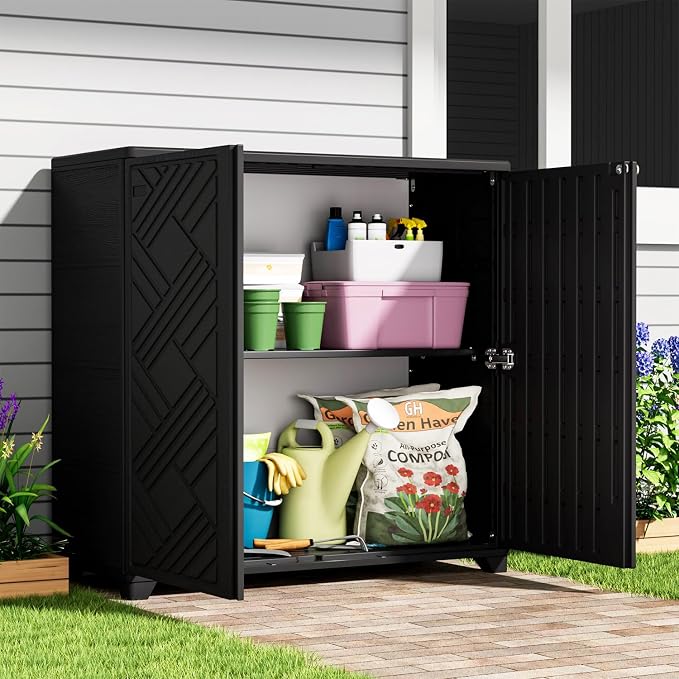 Outdoor Storage Cabinet Waterproof, 60 Gallon Resin Outdoor Storage Shed - Image 2