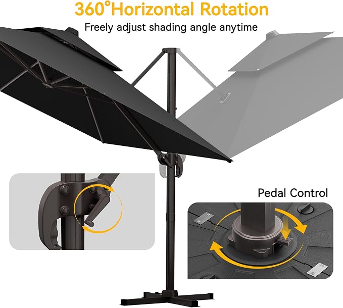 10x10 FT Patio Cantilever Umbrella, Rectangular Heavy Duty Offset Umbrella - Image 5