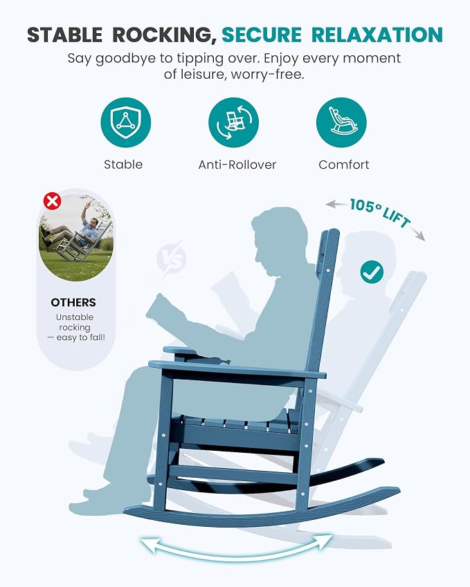 SERWALL Rocking Chair Outdoor, Oversized Patio Rocking Chairs, Porch Rocker - Image 9