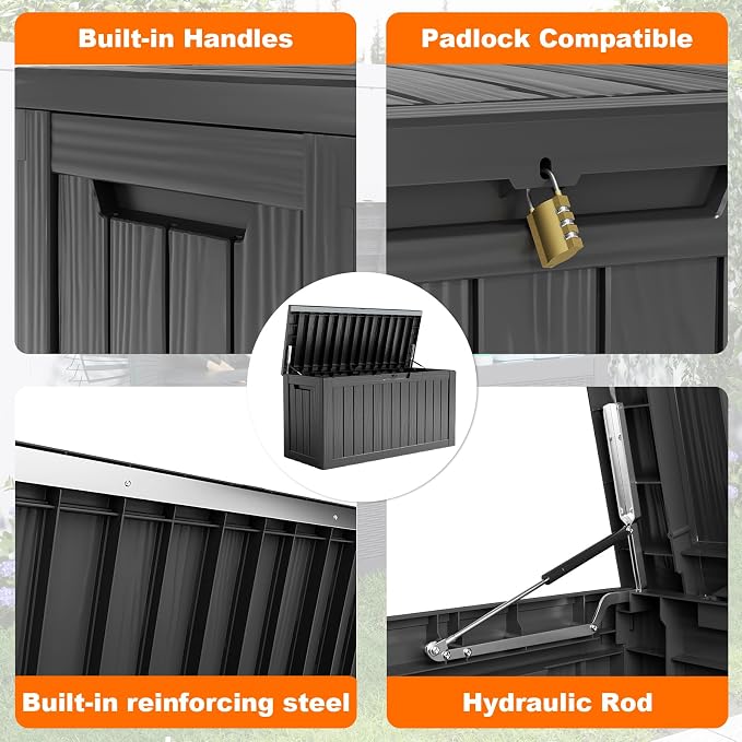 PatioZen 85 Gallon Deck Box Outdoor, Weatherproof Resin Patio Storage Box - Image 4