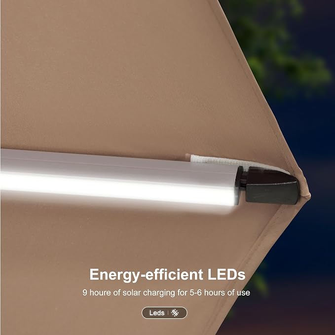 PURPLE LEAF Cantilever Umbrella 9' X 12' Double Top LED Light, Deep Beige | 7 - Image 9