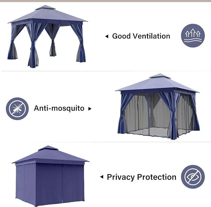 10'x10' Outdoor Gazebo, Heavy Duty Metal Frame Patio Canopy - Image 5