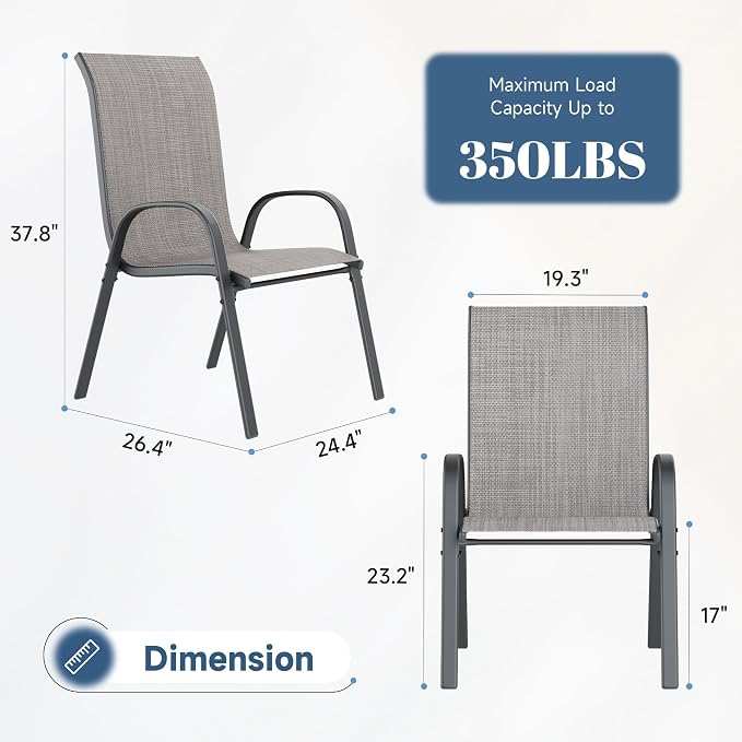 Amopatio Patio Chairs Set of 4, Outdoor Stackable Dining Chairs - Image 3