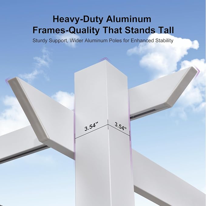 PURPLE LEAF Outdoor White Pergola 10' x 13' w/Bulb Lights, aluminum frame stays - Image 5